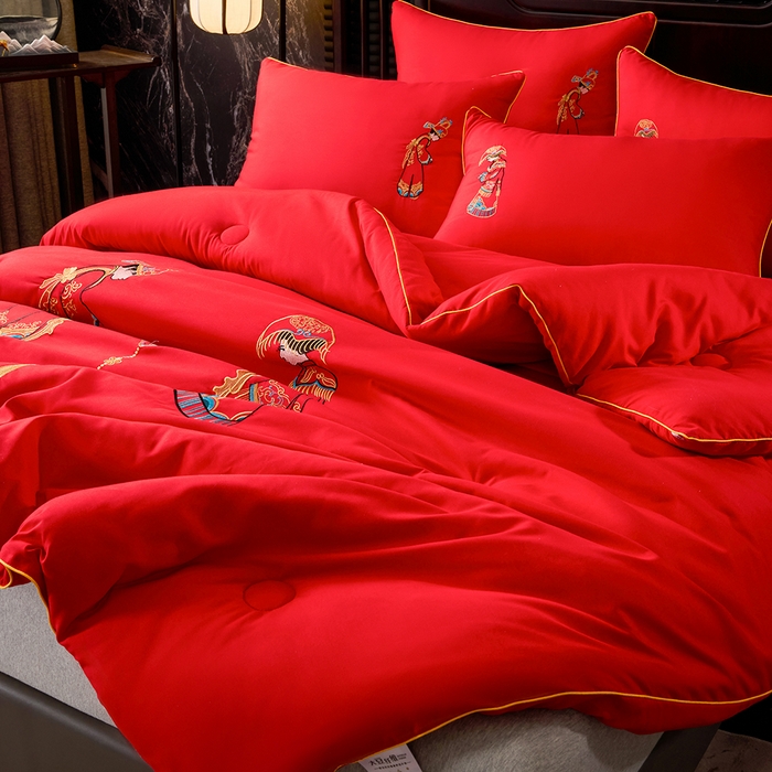 91家纺网 家纺一手货源 找家纺 啊雅家居 2026新款结婚大红套装被芯床垫枕芯大豆棉 新婚被芯