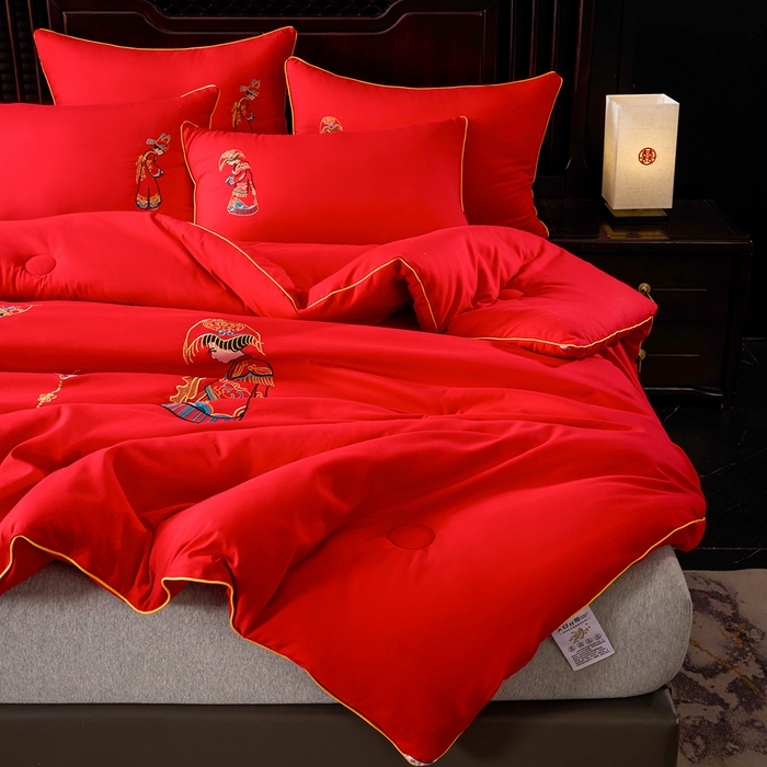 91家纺网 家纺一手货源 找家纺 啊雅家居 2026新款结婚大红套装被芯床垫枕芯大豆棉 新婚被芯