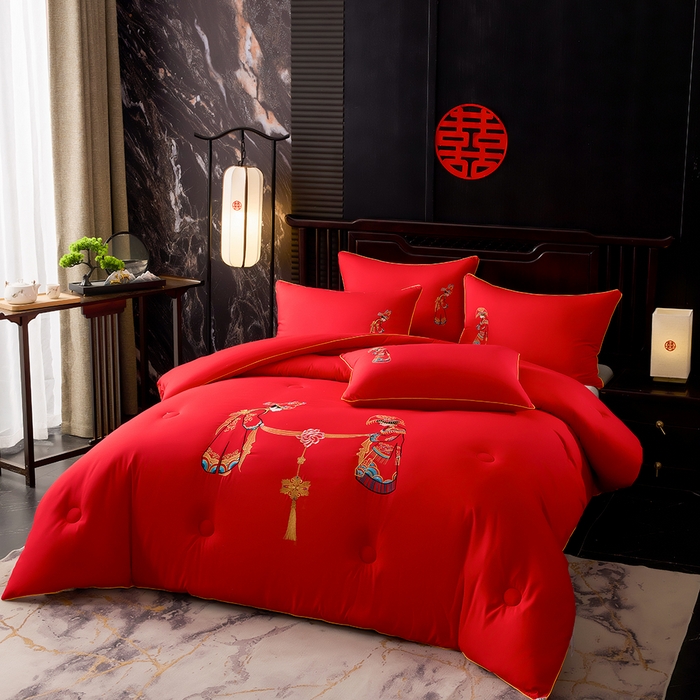 91家纺网 家纺一手货源 找家纺 啊雅家居 2026新款结婚大红套装被芯床垫枕芯大豆棉 新婚被芯