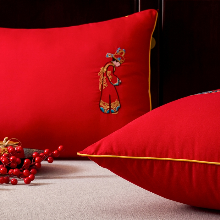 91家纺网 家纺一手货源 找家纺 啊雅家居 2026新款结婚大红套装被芯床垫枕芯大豆棉 新婚枕芯