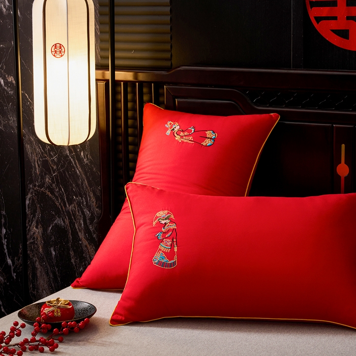 91家纺网 家纺一手货源 找家纺 啊雅家居 2026新款结婚大红套装被芯床垫枕芯大豆棉 新婚枕芯