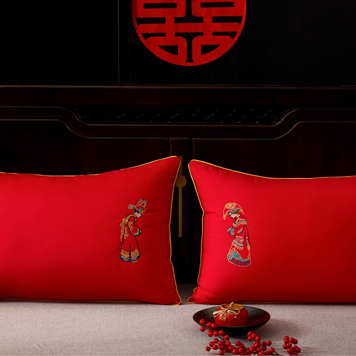 91家纺网 家纺一手货源 找家纺 啊雅家居 2026新款结婚大红套装被芯床垫枕芯大豆棉 新婚枕芯