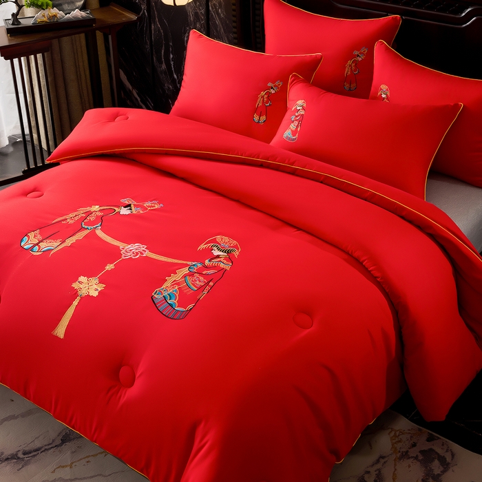 91家纺网 家纺一手货源 找家纺 啊雅家居 2026新款结婚大红套装被芯床垫枕芯大豆棉 新婚被芯