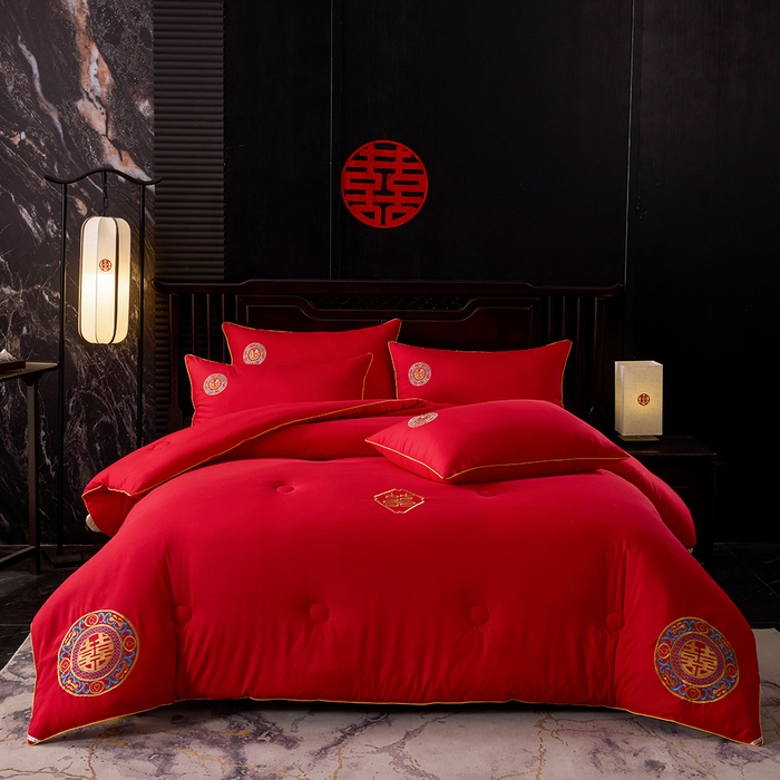 啊雅家居 2026新款结婚大红套装被芯床垫枕芯大豆棉 爱囍被芯