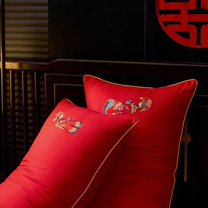 91家纺网 家纺一手货源 找家纺 啊雅家居 2026新款结婚大红套装被芯床垫枕芯大豆棉 新婚枕芯