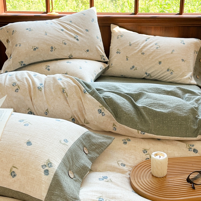 91家纺网 家纺一手货源 找家纺 （总）爱彼家纺 2025四季款亲水洗麻亚麻皱皱纱四件套-纽扣款-提供买家秀