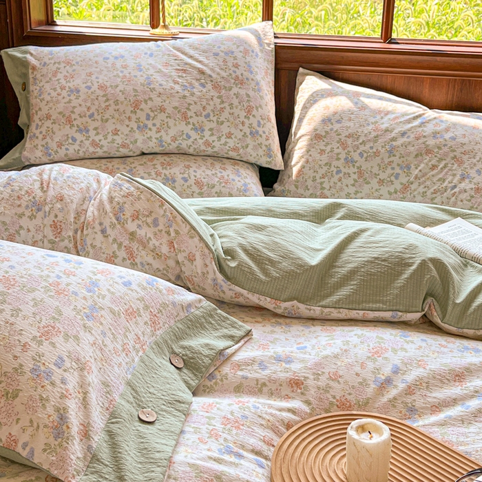 91家纺网 家纺一手货源 找家纺 爱彼家纺 2025四季款亲水洗麻亚麻皱皱纱四件套-纽扣款-提供买家秀 清茉