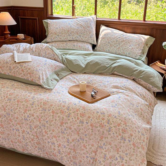 91家纺网 家纺一手货源 找家纺 爱彼家纺 2025四季款亲水洗麻亚麻皱皱纱四件套-纽扣款-提供买家秀 清茉