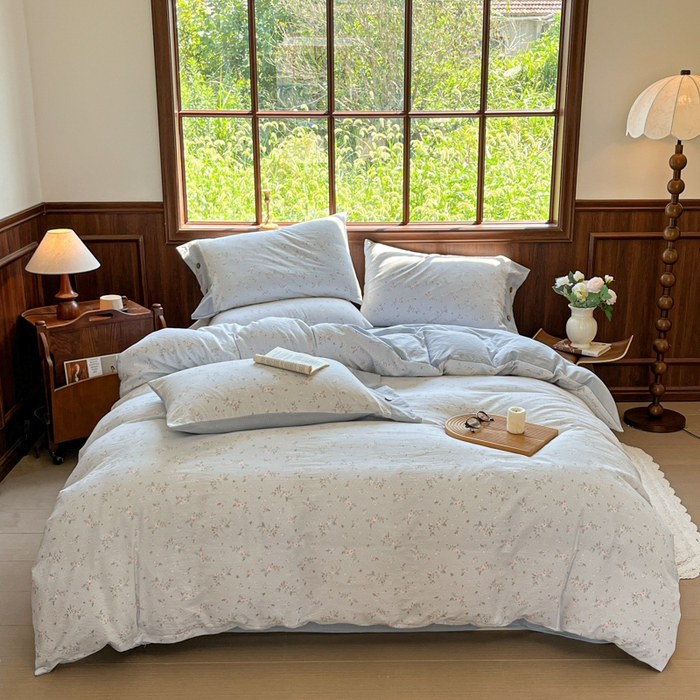 91家纺网 家纺一手货源 找家纺 爱彼家纺 2025四季款亲水洗麻亚麻皱皱纱四件套-纽扣款-提供买家秀 蓝雾漫枝