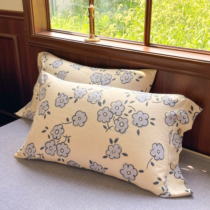 91家纺网 家纺一手货源 找家纺 爱彼家纺 2025四季款亲水洗麻亚麻皱皱纱四件套-纽扣款-提供买家秀 素韵花兰