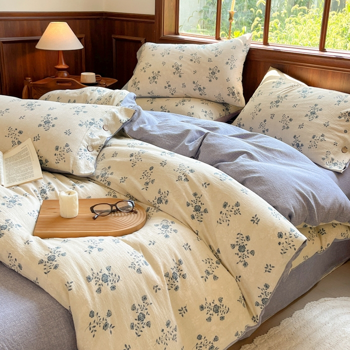 91家纺网 家纺一手货源 找家纺 爱彼家纺 2025四季款亲水洗麻亚麻皱皱纱四件套-纽扣款-提供买家秀 花语兰