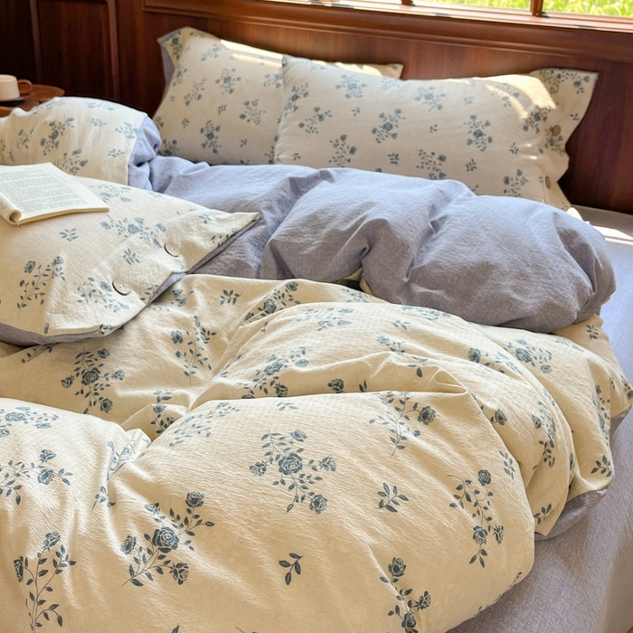 91家纺网 家纺一手货源 找家纺 爱彼家纺 2025四季款亲水洗麻亚麻皱皱纱四件套-纽扣款-提供买家秀 花语兰