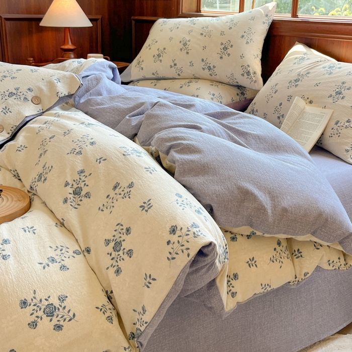 91家纺网 家纺一手货源 找家纺 爱彼家纺 2025四季款亲水洗麻亚麻皱皱纱四件套-纽扣款-提供买家秀 花语兰