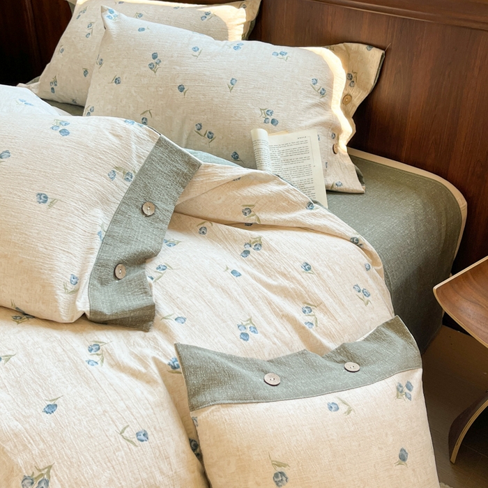 91家纺网 家纺一手货源 找家纺 爱彼家纺 2025四季款亲水洗麻亚麻皱皱纱四件套-纽扣款-提供买家秀 暗香浮动