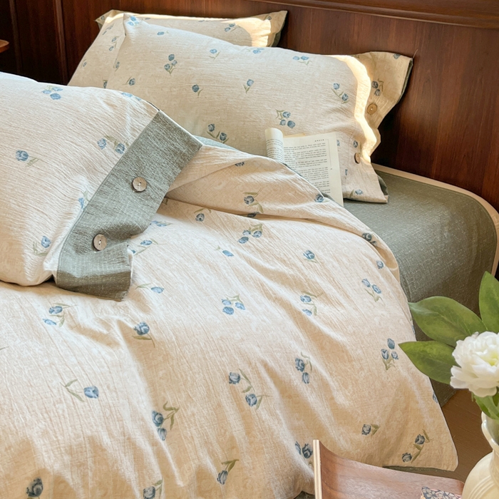 91家纺网 家纺一手货源 找家纺 爱彼家纺 2025四季款亲水洗麻亚麻皱皱纱四件套-纽扣款-提供买家秀 暗香浮动