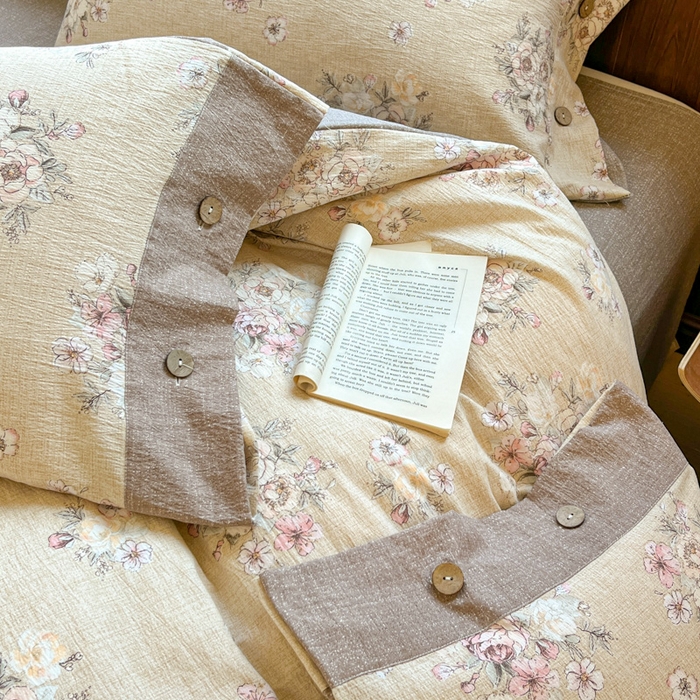 91家纺网 家纺一手货源 找家纺 爱彼家纺 2025四季款亲水洗麻亚麻皱皱纱四件套-纽扣款-提供买家秀 镜花水月