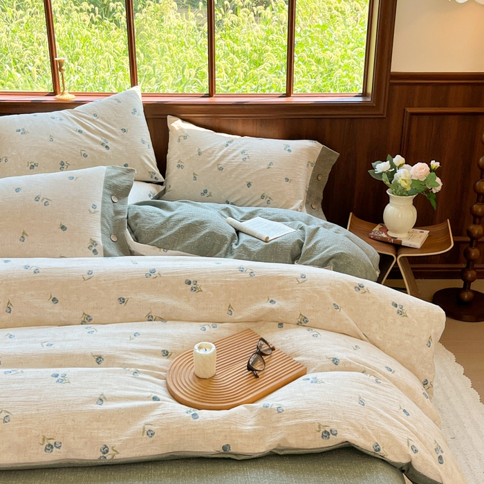 91家纺网 家纺一手货源 找家纺 爱彼家纺 2025四季款亲水洗麻亚麻皱皱纱四件套-纽扣款-提供买家秀 暗香浮动