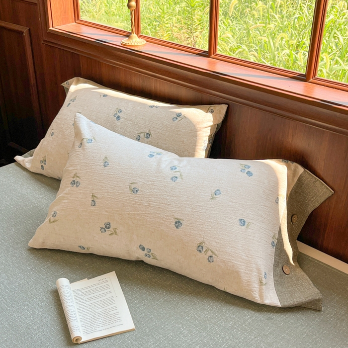 91家纺网 家纺一手货源 找家纺 爱彼家纺 2025四季款亲水洗麻亚麻皱皱纱四件套-纽扣款-提供买家秀 暗香浮动