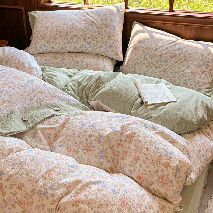 91家纺网 家纺一手货源 找家纺 爱彼家纺 2025四季款亲水洗麻亚麻皱皱纱四件套-纽扣款-提供买家秀 清茉