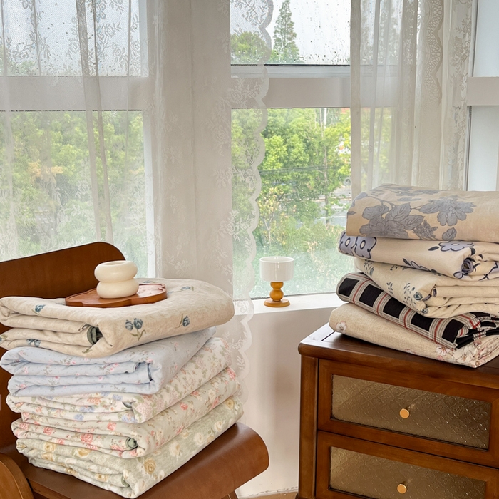 爱彼家纺 2025四季款亲水洗麻亚麻皱皱纱四件套-纽扣款-提供买家秀 组合图仅供展示不可下单