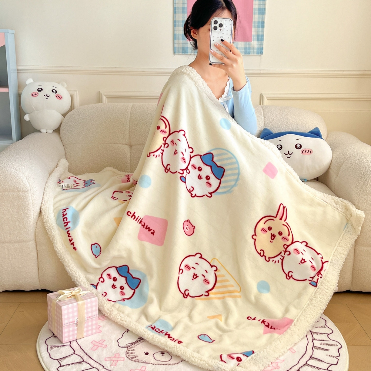 91家纺网 家纺一手货源 找家纺 （总）博雅 2025新款吉伊卡哇正版授权高克重牛奶绒羊羔绒毛毯-开心吉伊卡哇