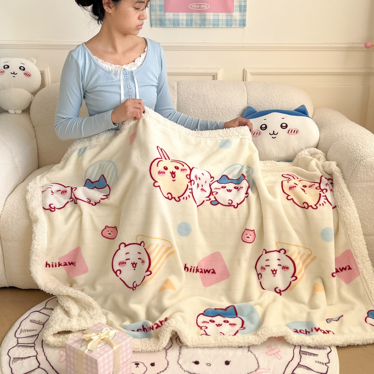 91家纺网 家纺一手货源 找家纺 （总）博雅 2025新款吉伊卡哇正版授权高克重牛奶绒羊羔绒毛毯-开心吉伊卡哇