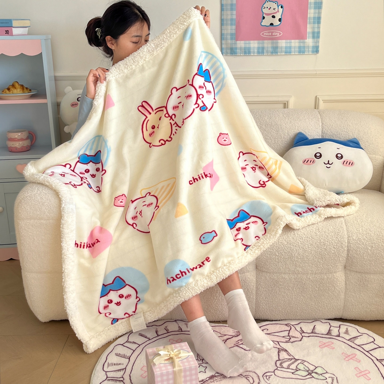 91家纺网 家纺一手货源 找家纺 （总）博雅 2025新款吉伊卡哇正版授权高克重牛奶绒羊羔绒毛毯-开心吉伊卡哇