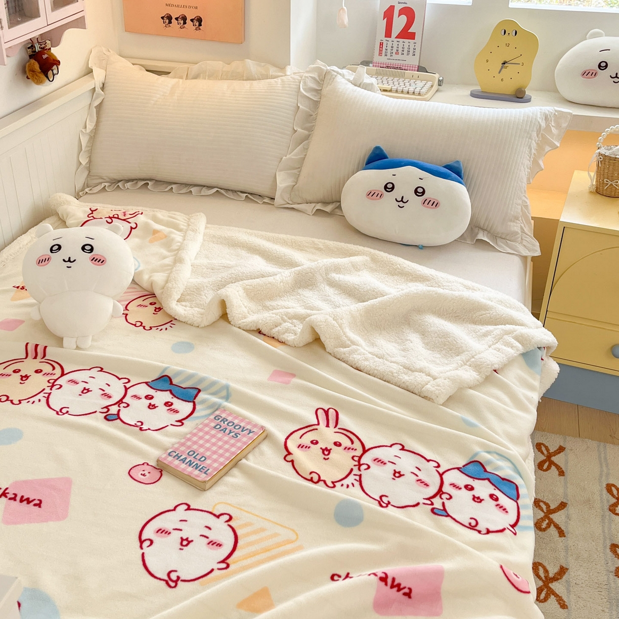 91家纺网 家纺一手货源 找家纺 （总）博雅 2025新款吉伊卡哇正版授权高克重牛奶绒羊羔绒毛毯-开心吉伊卡哇