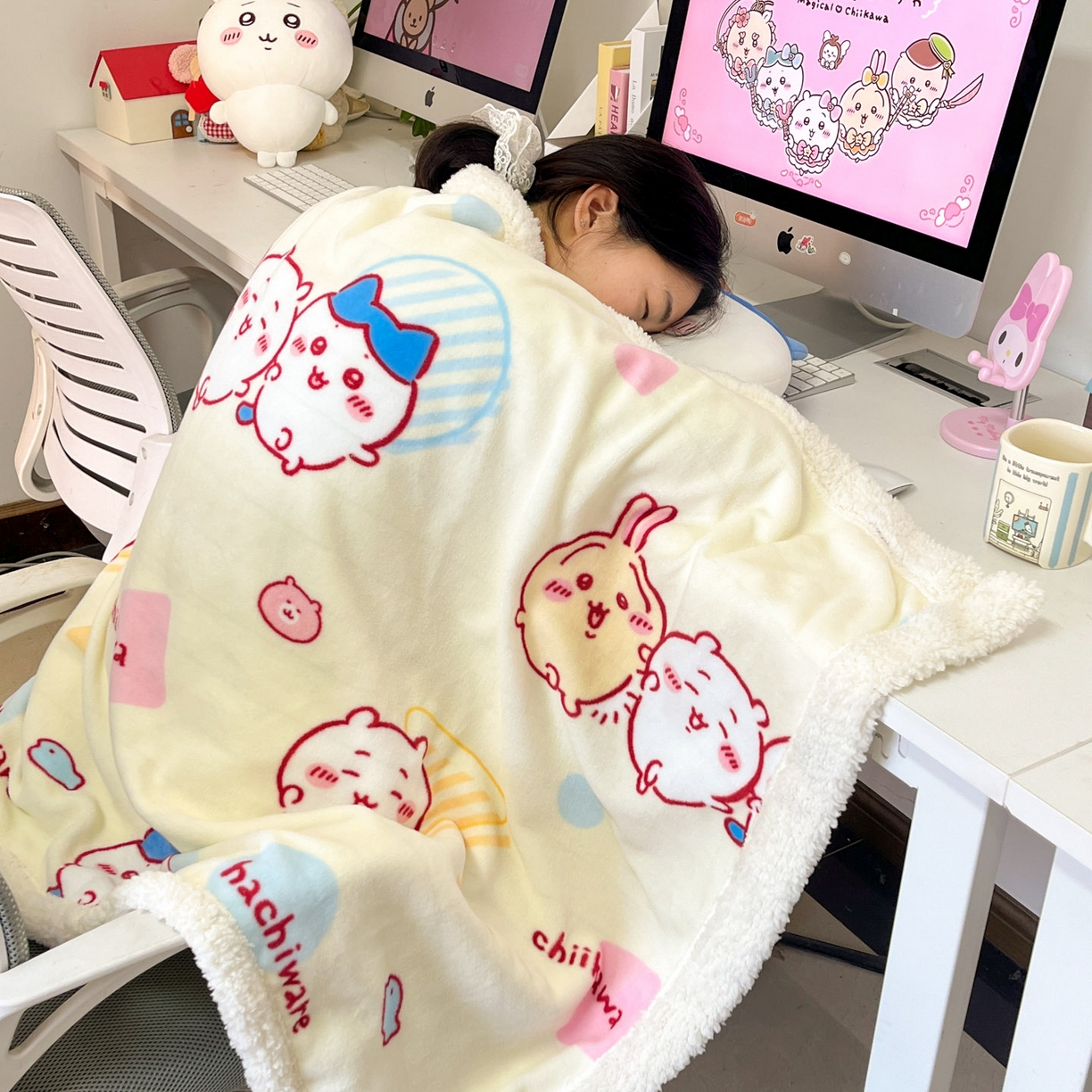 91家纺网 家纺一手货源 找家纺 （总）博雅 2025新款吉伊卡哇正版授权高克重牛奶绒羊羔绒毛毯-开心吉伊卡哇