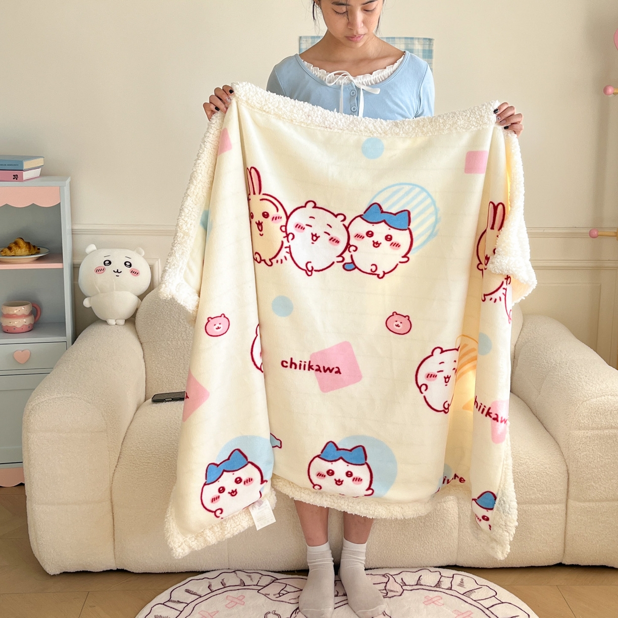 91家纺网 家纺一手货源 找家纺 （总）博雅 2025新款吉伊卡哇正版授权高克重牛奶绒羊羔绒毛毯-开心吉伊卡哇