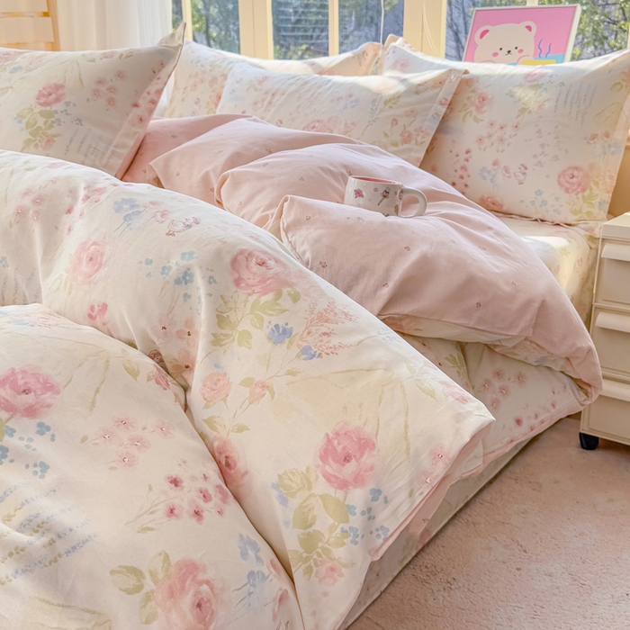 91家纺网 家纺一手货源 找家纺 禧安居 2025新款高支高密活性印染全棉印花四件套全棉四件套三件套被套（支持定制尺寸）山茶漫记