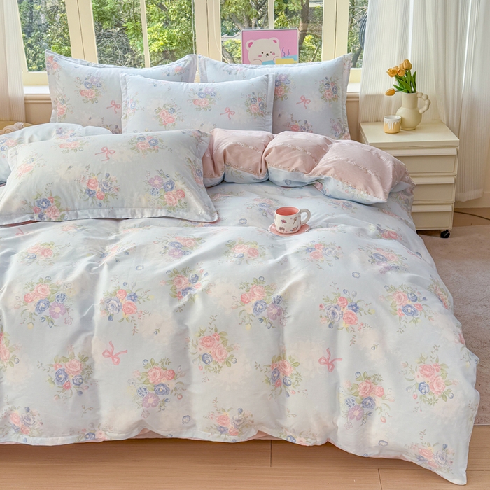 91家纺网 家纺一手货源 找家纺 禧安居 2025新款高支高密活性印染全棉印花四件套全棉四件套三件套被套（支持定制尺寸）静听花语