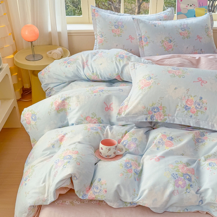 91家纺网 家纺一手货源 找家纺 禧安居 2025新款高支高密活性印染全棉印花四件套全棉四件套三件套被套（支持定制尺寸）静听花语