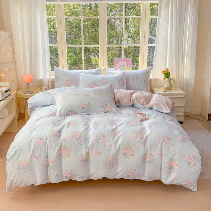 91家纺网 家纺一手货源 找家纺 禧安居 2025新款高支高密活性印染全棉印花四件套全棉四件套三件套被套（支持定制尺寸）静听花语