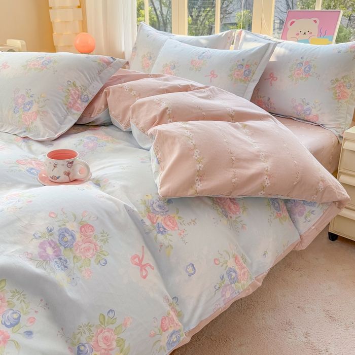 91家纺网 家纺一手货源 找家纺 禧安居 2025新款高支高密活性印染全棉印花四件套全棉四件套三件套被套（支持定制尺寸）静听花语