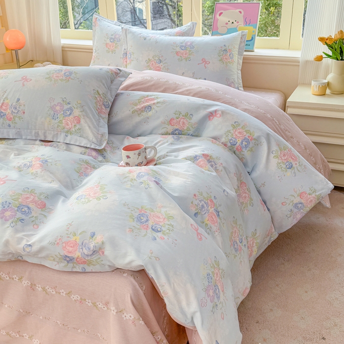 91家纺网 家纺一手货源 找家纺 禧安居 2025新款高支高密活性印染全棉印花四件套全棉四件套三件套被套（支持定制尺寸）静听花语