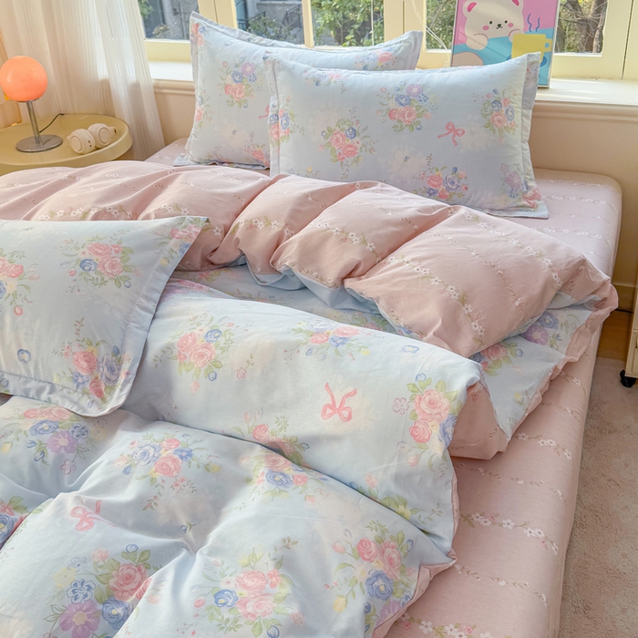 91家纺网 家纺一手货源 找家纺 禧安居 2025新款高支高密活性印染全棉印花四件套全棉四件套三件套被套（支持定制尺寸）静听花语