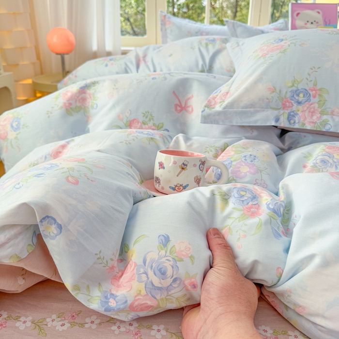 91家纺网 家纺一手货源 找家纺 禧安居 2025新款高支高密活性印染全棉印花四件套全棉四件套三件套被套（支持定制尺寸）静听花语