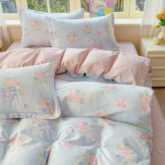 91家纺网 家纺一手货源 找家纺 禧安居 2025新款高支高密活性印染全棉印花四件套全棉四件套三件套被套（支持定制尺寸）静听花语