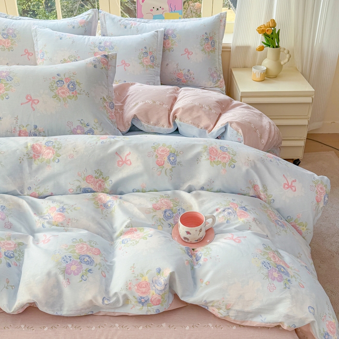 91家纺网 家纺一手货源 找家纺 禧安居 2025新款高支高密活性印染全棉印花四件套全棉四件套三件套被套（支持定制尺寸）静听花语