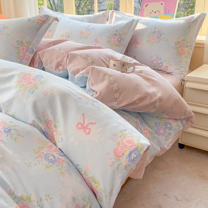 91家纺网 家纺一手货源 找家纺 禧安居 2025新款高支高密活性印染全棉印花四件套全棉四件套三件套被套（支持定制尺寸）静听花语