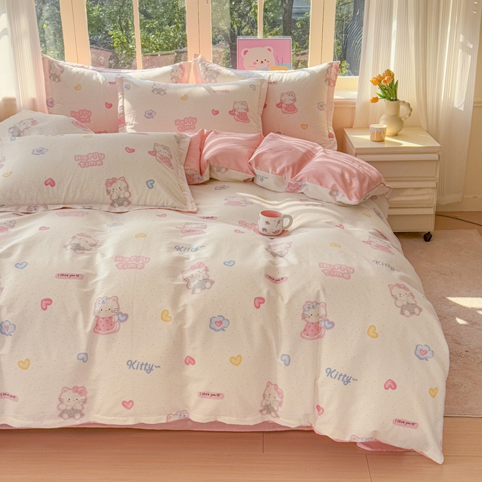 91家纺网 家纺一手货源 找家纺 禧安居 2025新款高支高密活性印染全棉印花四件套全棉四件套三件套被套（支持定制尺寸）凯蒂乐园