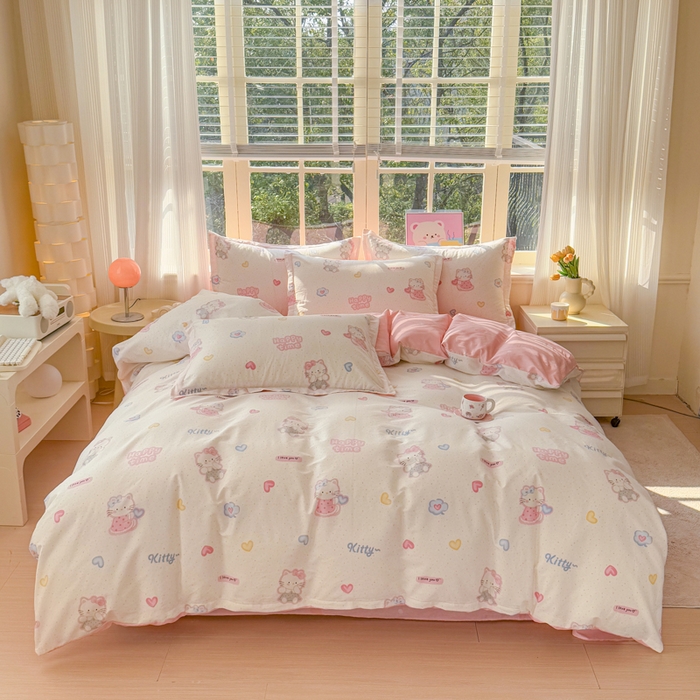 91家纺网 家纺一手货源 找家纺 禧安居 2025新款高支高密活性印染全棉印花四件套全棉四件套三件套被套（支持定制尺寸）凯蒂乐园