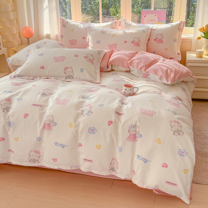 91家纺网 家纺一手货源 找家纺 禧安居 2025新款高支高密活性印染全棉印花四件套全棉四件套三件套被套（支持定制尺寸）凯蒂乐园