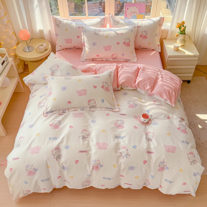 91家纺网 家纺一手货源 找家纺 禧安居 2025新款高支高密活性印染全棉印花四件套全棉四件套三件套被套（支持定制尺寸）凯蒂乐园