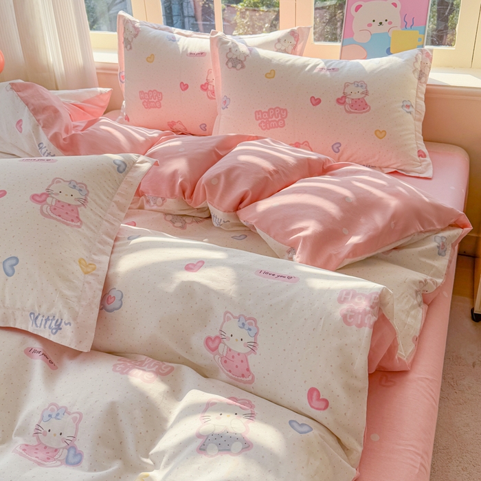 91家纺网 家纺一手货源 找家纺 禧安居 2025新款高支高密活性印染全棉印花四件套全棉四件套三件套被套（支持定制尺寸）凯蒂乐园