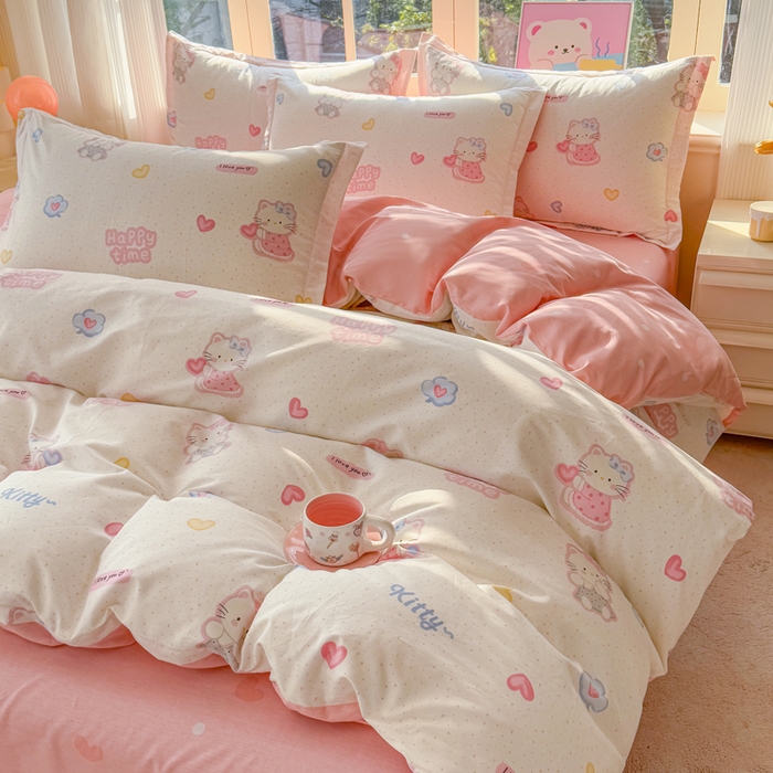 91家纺网 家纺一手货源 找家纺 禧安居 2025新款高支高密活性印染全棉印花四件套全棉四件套三件套被套（支持定制尺寸）凯蒂乐园