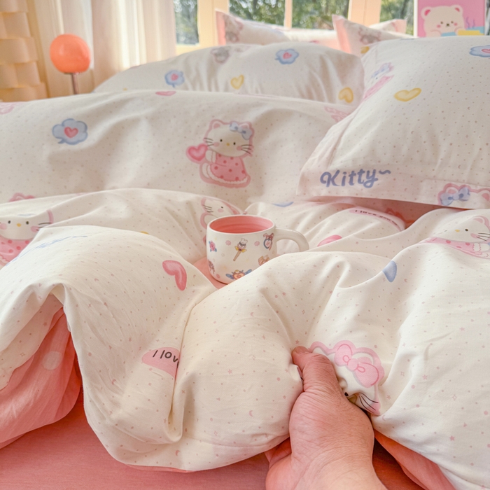 91家纺网 家纺一手货源 找家纺 禧安居 2025新款高支高密活性印染全棉印花四件套全棉四件套三件套被套（支持定制尺寸）凯蒂乐园