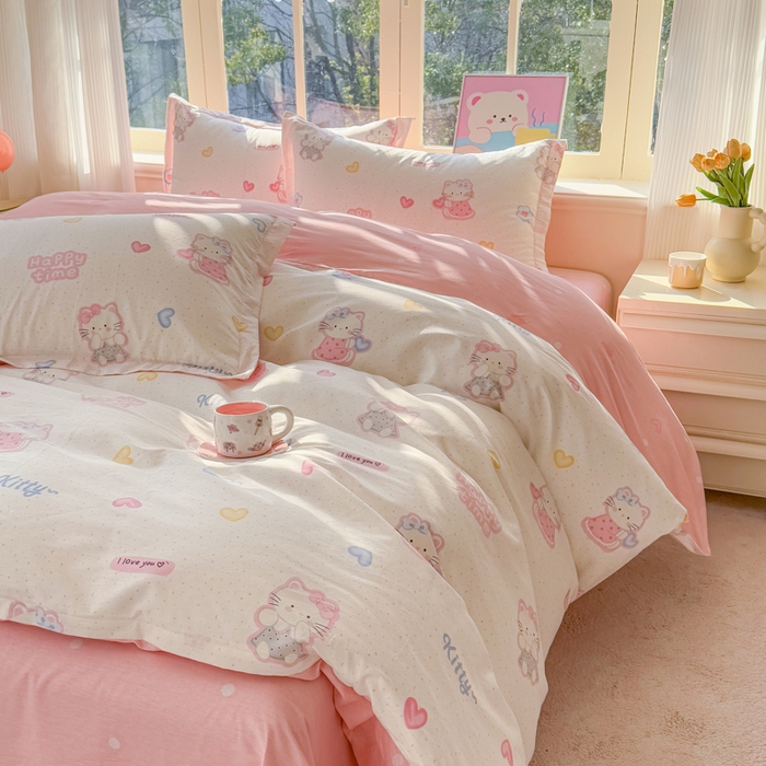 91家纺网 家纺一手货源 找家纺 禧安居 2025新款高支高密活性印染全棉印花四件套全棉四件套三件套被套（支持定制尺寸）凯蒂乐园