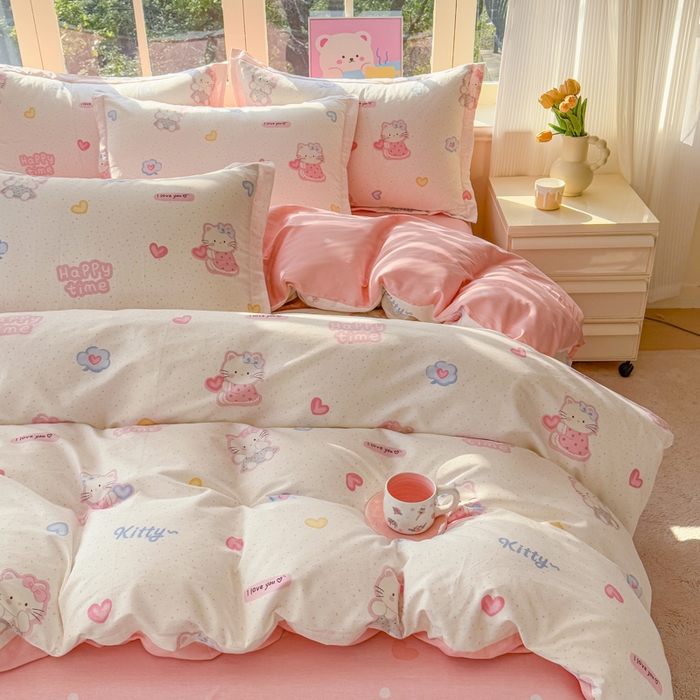 91家纺网 家纺一手货源 找家纺 禧安居 2025新款高支高密活性印染全棉印花四件套全棉四件套三件套被套（支持定制尺寸）凯蒂乐园